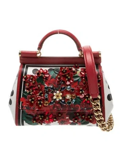 Pre-owned Dolce & Gabbana Leather Polka Dot Geranium Sicily Bag Mini In Red