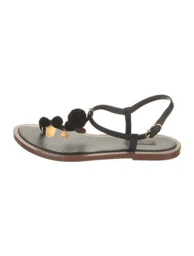 Pre-owned Dolce & Gabbana Leather Pom-pom Embellishments Slingback Flats In Black