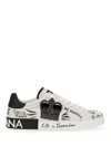 Dolce & Gabbana White Low Top Sneakers With Logo Patch On The Tongue And All-over Print In Leather Man In Multicolour