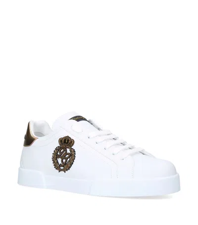 Dolce & Gabbana Portofino White Leather Sneaker With Logo Detail