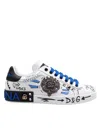 Dolce & Gabbana Calfskin Portofino Sneakers With Embroidery And Studs In White