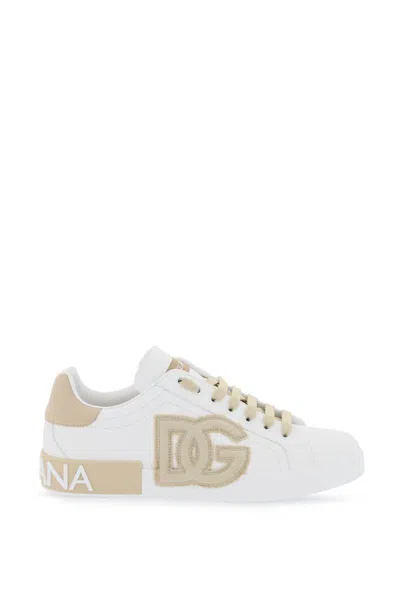 Dolce & Gabbana "leather Portofino Sneakers With Dg In Beige