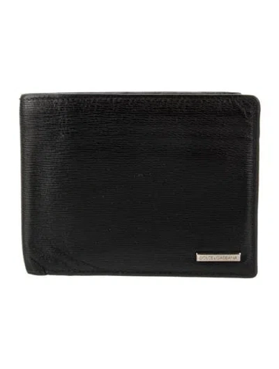 Pre-owned Dolce & Gabbana Leather Printed Bifold Wallet In Black