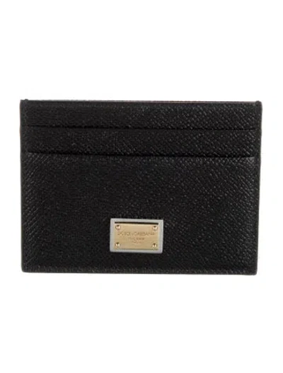 Pre-owned Dolce & Gabbana Leather Printed Card Holder In Black