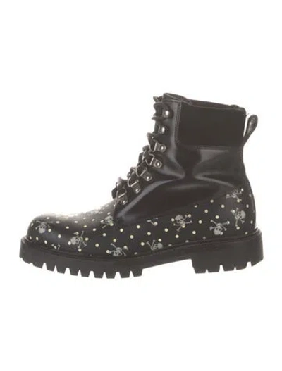 Pre-owned Dolce & Gabbana Leather Printed Combat Boots In Multi