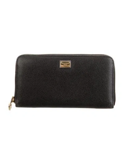 Pre-owned Dolce & Gabbana Leather Printed Continental Wallet In Black