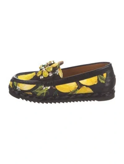 Pre-owned Dolce & Gabbana Leather Printed Loafers In Yellow