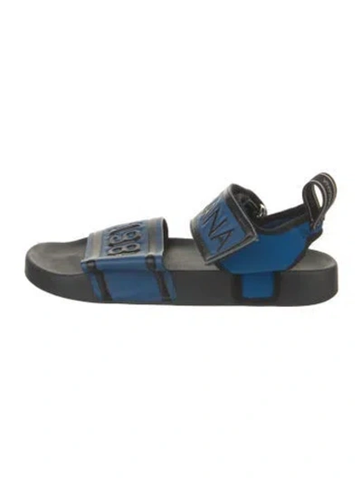 Pre-owned Dolce & Gabbana Leather Printed Slides In Blue