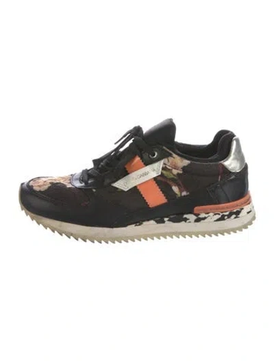 Pre-owned Dolce & Gabbana Leather Printed Sneakers In Black