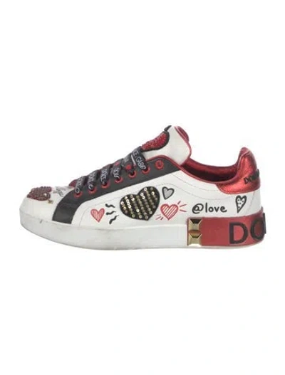 Pre-owned Dolce & Gabbana Leather Printed Sneakers In Multi
