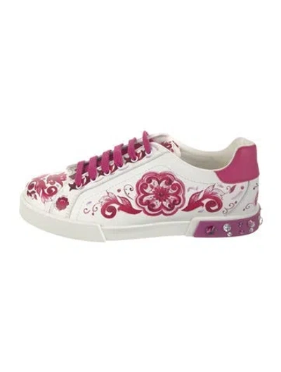 Pre-owned Dolce & Gabbana Leather Printed Sneakers In Multi