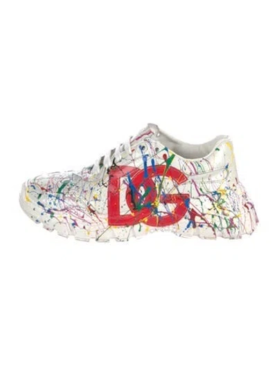 Pre-owned Dolce & Gabbana Leather Printed Sneakers In White