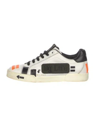 Pre-owned Dolce & Gabbana Leather Printed Sneakers In White