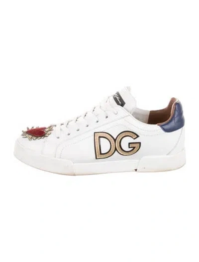 Pre-owned Dolce & Gabbana Leather Printed Sneakers In White