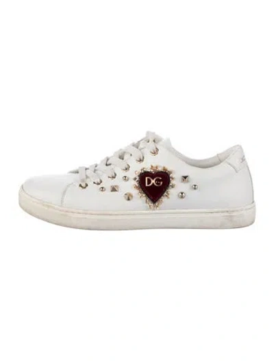 Pre-owned Dolce & Gabbana Leather Printed Sneakers In White