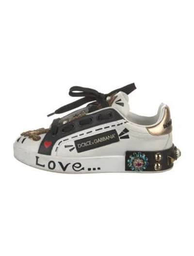 Pre-owned Dolce & Gabbana Leather Printed Sneakers In White