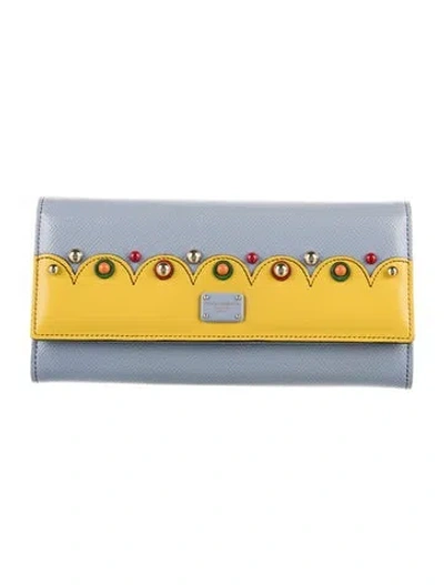 Pre-owned Dolce & Gabbana Leather Printed Wallet In Blue