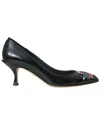Dolce & Gabbana Black Leather Boom Patch Heels Pumps Shoes In Black