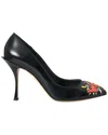 Dolce & Gabbana Black Leather Wow Patch Heels Pumps Shoes In Black