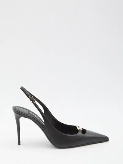 Dolce & Gabbana Leather Pumps With Logo In Black