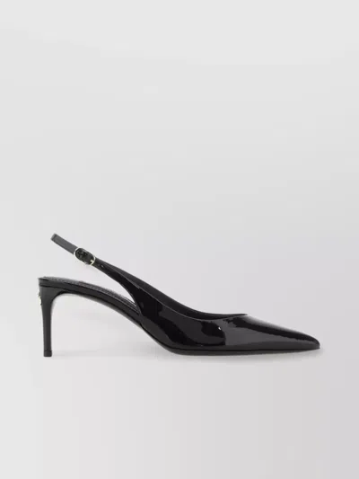 Dolce & Gabbana Leather Pumps With Patent Finish And Pointed Toe In Black
