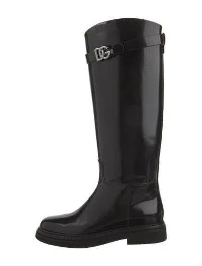 Pre-owned Dolce & Gabbana Leather Rain Boots In Black