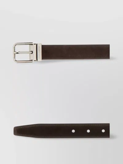 Dolce & Gabbana Leather Reversible Belt With Metal Rectangular Buckle In Brown