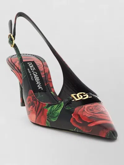 Dolce & Gabbana Leather Rose Print Slingback Mules