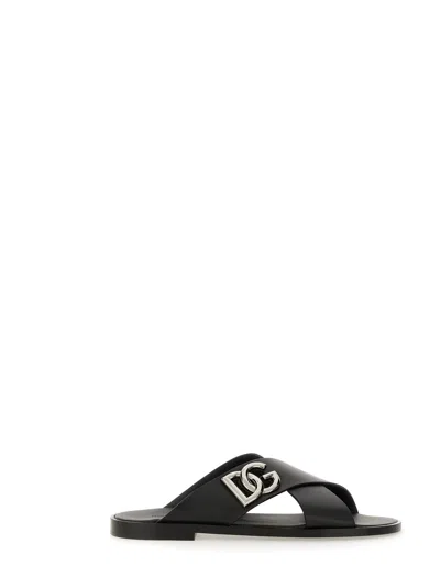 Dolce & Gabbana Leather Sandal In Black