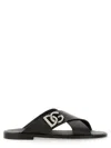 Dolce & Gabbana Black Sandals With Criss Cross Bands And Logo Detail In Leather Man In Black
