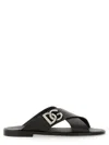 Dolce & Gabbana Black Sandals With Criss Cross Bands And Logo Detail In Leather Man In Black
