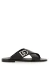 Dolce & Gabbana Black Sandals With Criss Cross Bands And Logo Detail In Leather Man In Black