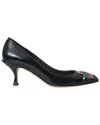 Dolce & Gabbana Black Leather Boom Patch Heels Pumps Shoes In Black