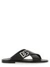 Dolce & Gabbana Leather Sandals With Lateral Monogram In Black