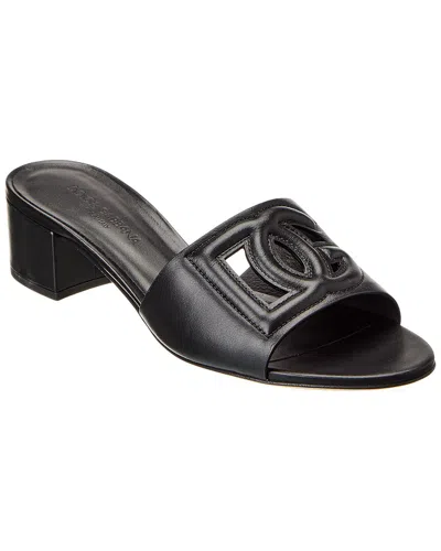 Dolce & Gabbana Bianca 40 Dg Millennials Calf Leather Mules In Black