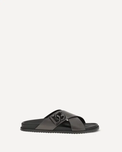 Dolce & Gabbana Brown Sandals With Logo Detail And Criss-crossed Straps On The Front In Leather Man In Black