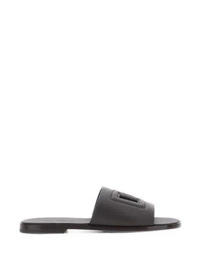 Dolce & Gabbana Logo Cut-out Leather Sandals In Black