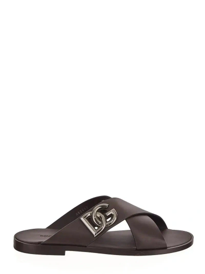 Dolce & Gabbana Leather Sandals In Brown