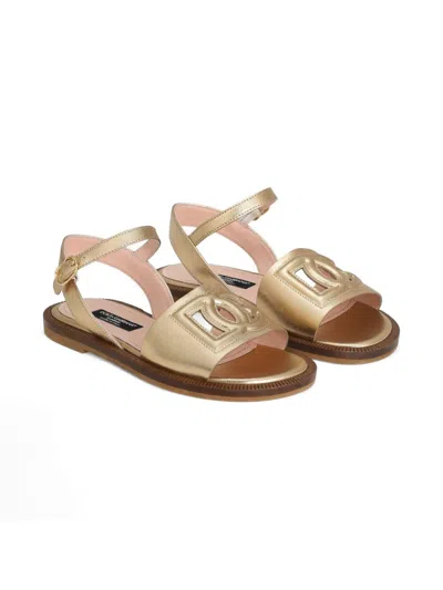 Dolce & Gabbana Kids' Leather Sandals In Gold