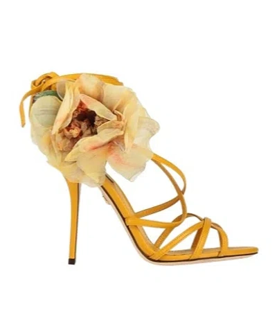Dolce & Gabbana Leather Sandals In Golden