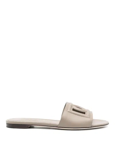 Dolce & Gabbana Leather Sandals In Grey