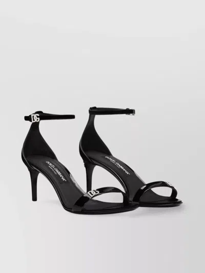 Dolce & Gabbana Leather Sandals Shiny Stiletto Heel In Black