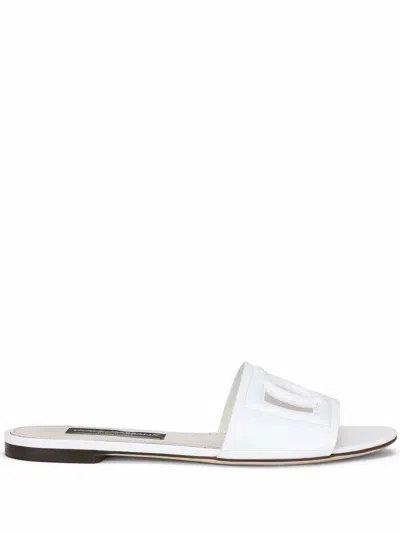 Dolce & Gabbana 5mm Leather-covered Heel Sandals With Calfskin Insole In White