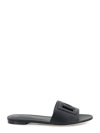 Dolce & Gabbana Leather Sandals With Dg Millennials Logo In Black