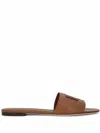 Dolce & Gabbana Brown Leather Slides With Dg Logo In Multi