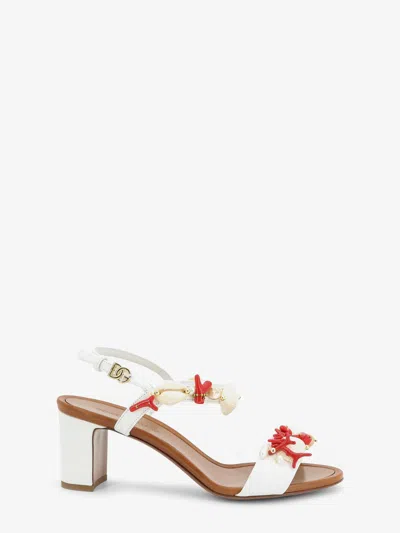 Dolce & Gabbana Leather Sandals With Sea Coral Details In White