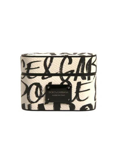Dolce & Gabbana Leather Scribble Logo Airpods Case In White