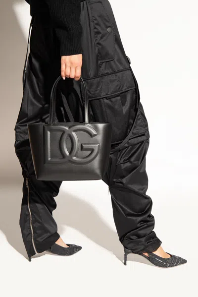 Dolce & Gabbana Small Dg Logo Shopper In Black