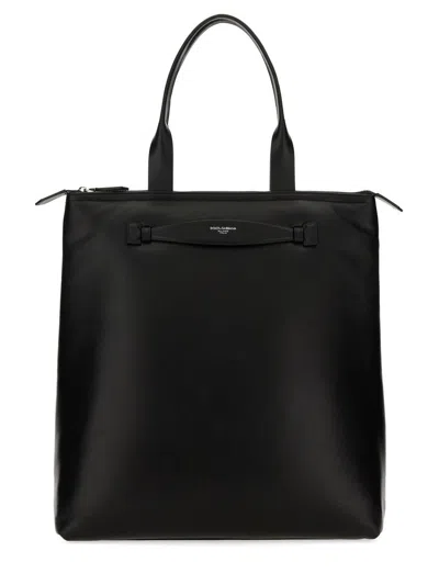 Dolce & Gabbana Leather Shopping Bag In Black