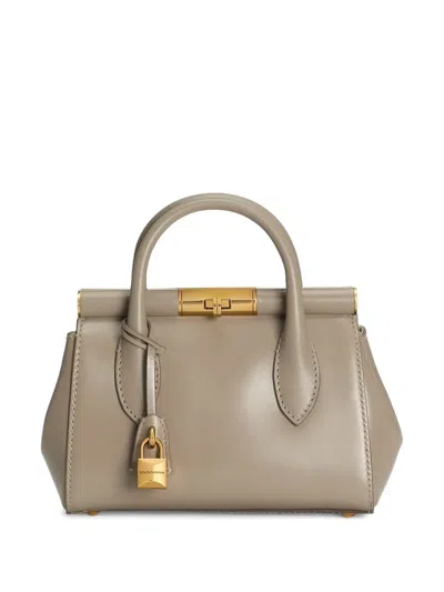 Dolce & Gabbana Taupe Leather Handbag With Lock In Brown